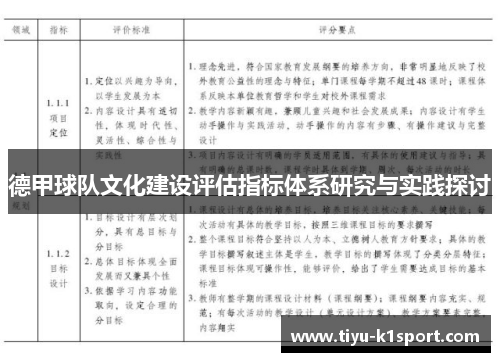 德甲球队文化建设评估指标体系研究与实践探讨