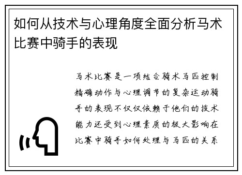 如何从技术与心理角度全面分析马术比赛中骑手的表现